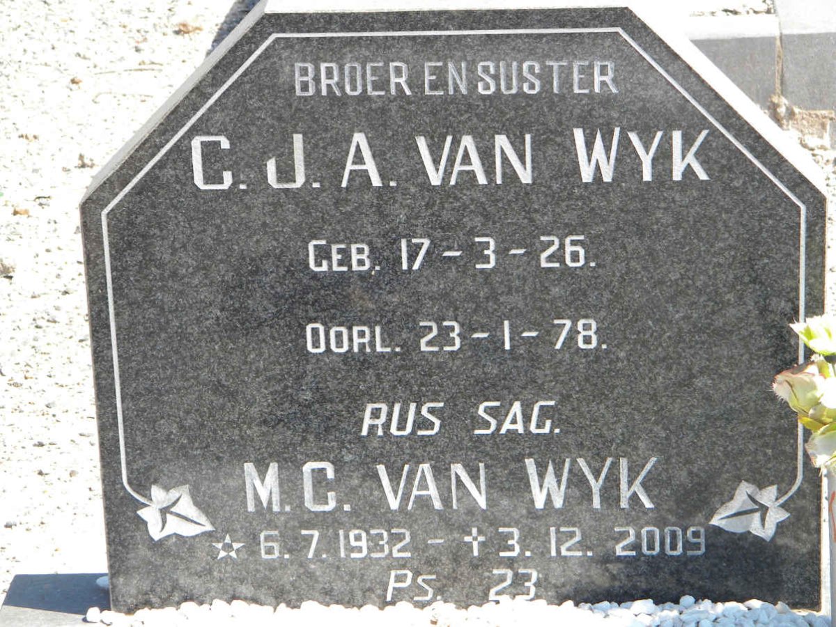 WYK C.J.A., van 1926-1978 :: VAN WYK M.C. 1932-2009
