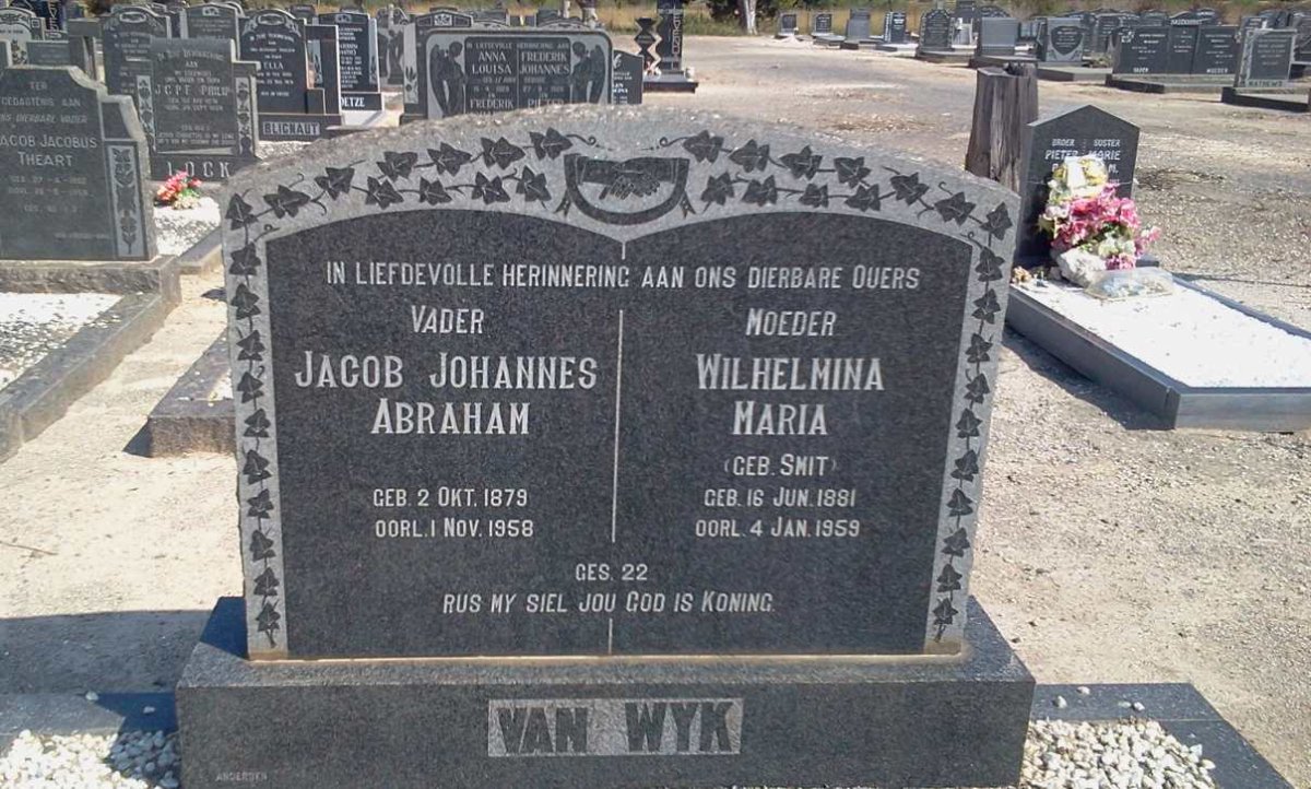 WYK Jacob Johannes Abraham, van 1879-1958 &amp; Wilhelmina Maria SMIT 1881-1959
