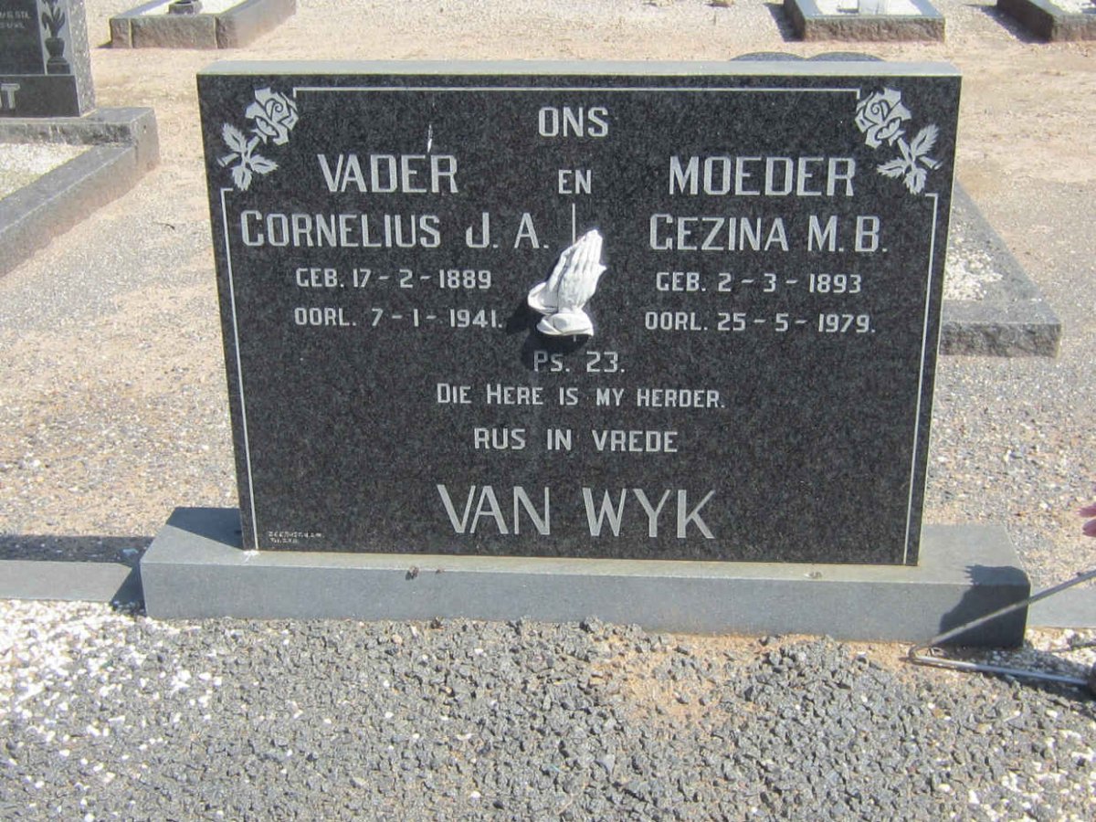 WYK Cornelius J.A., van 1889-1941 &amp; Gezina M.B. 1893-1979