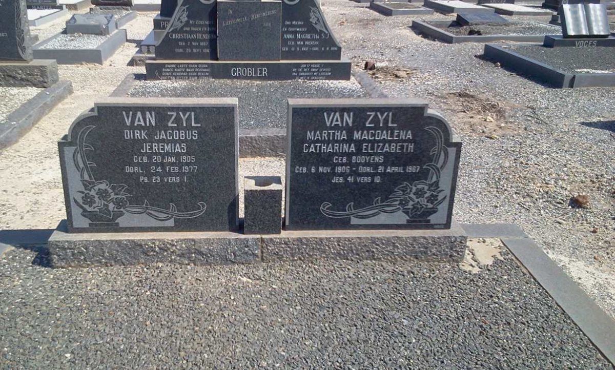 ZYL Dirk Jacobus Jeremias, van 1905-1977 &amp; Martha Magdalena Catharina Elizabeth BOOYENS 1906-1967