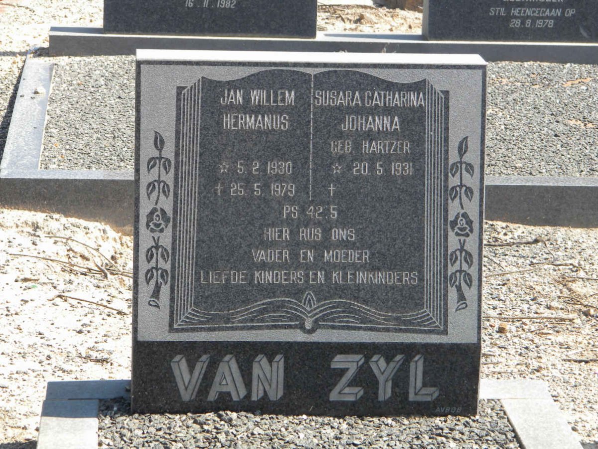 ZYL Jan Willem Hermanus, van 1930-1979 &amp; Susara Catharina Johanna HARTZER 1931-