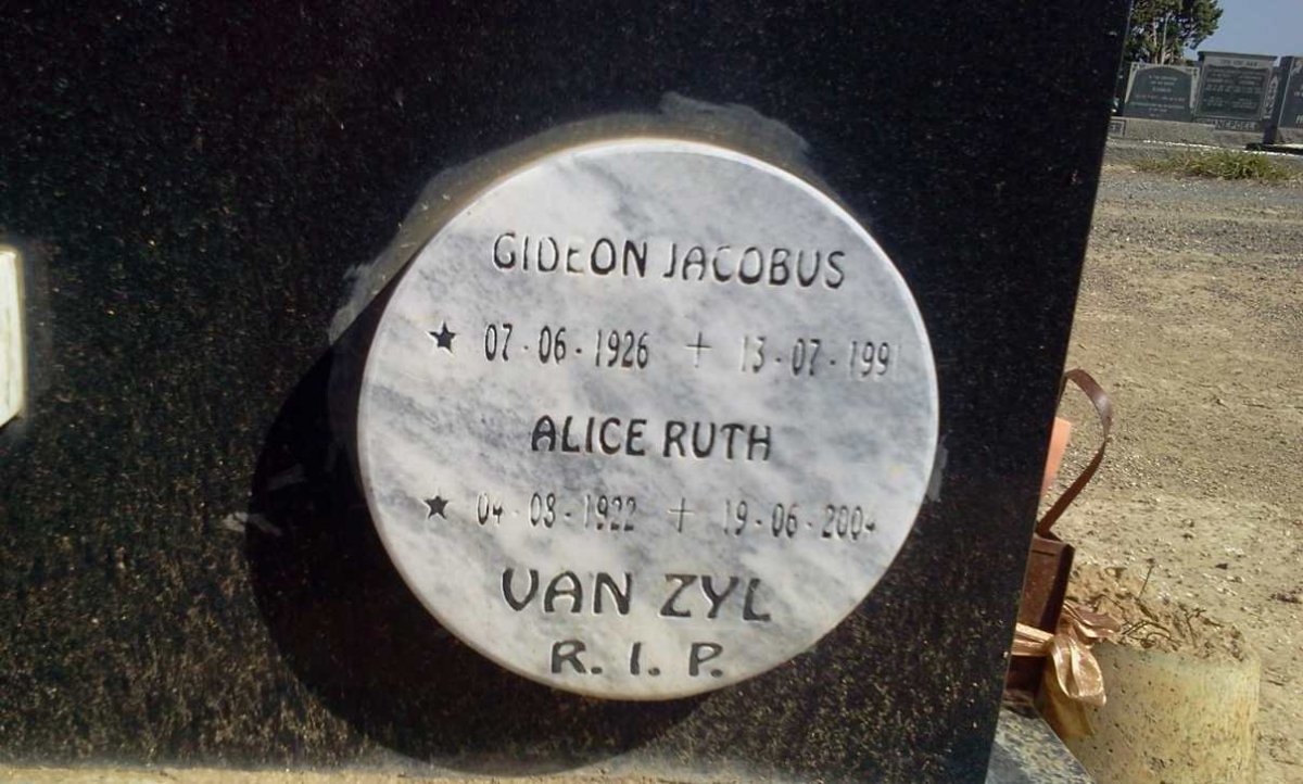 ZYL Gideon Jacobus, van 1926-1991 &amp; Alice Ruth 1922-2004