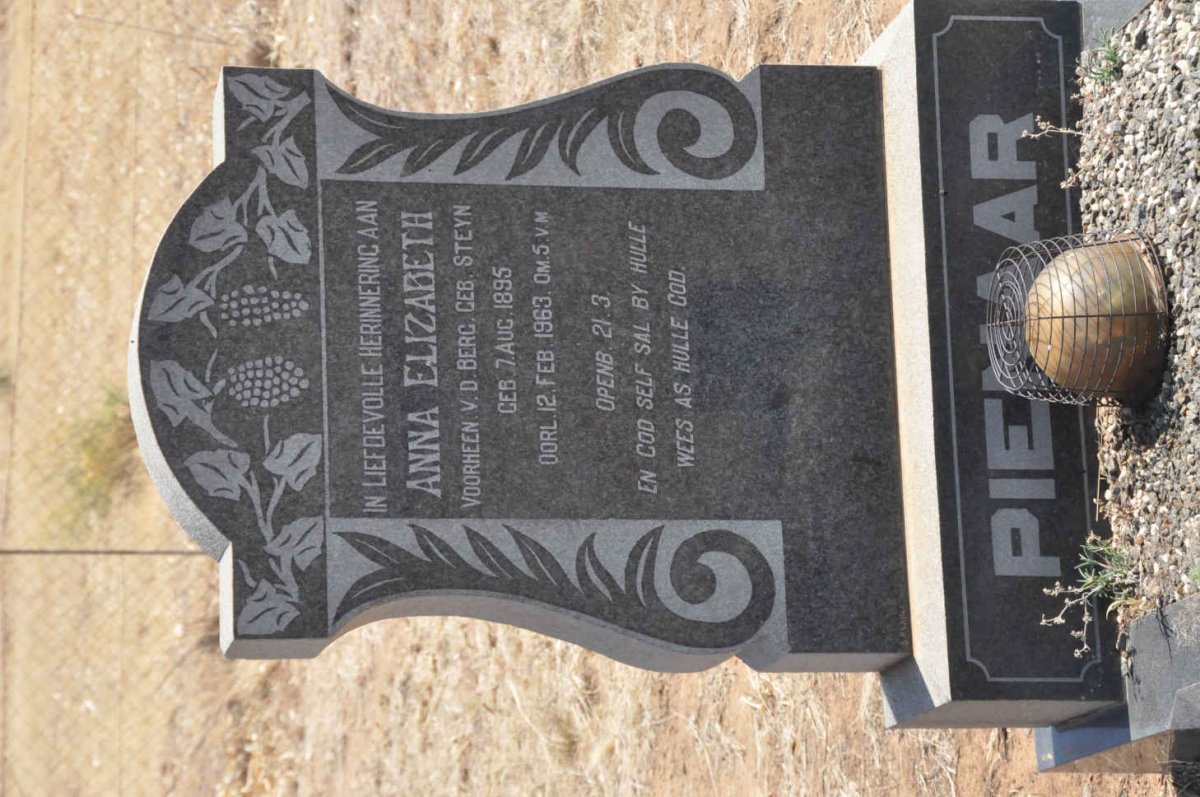 PIENAAR Anna Elizabeth formerly V.D. BERG nee STEYN 1895-1963