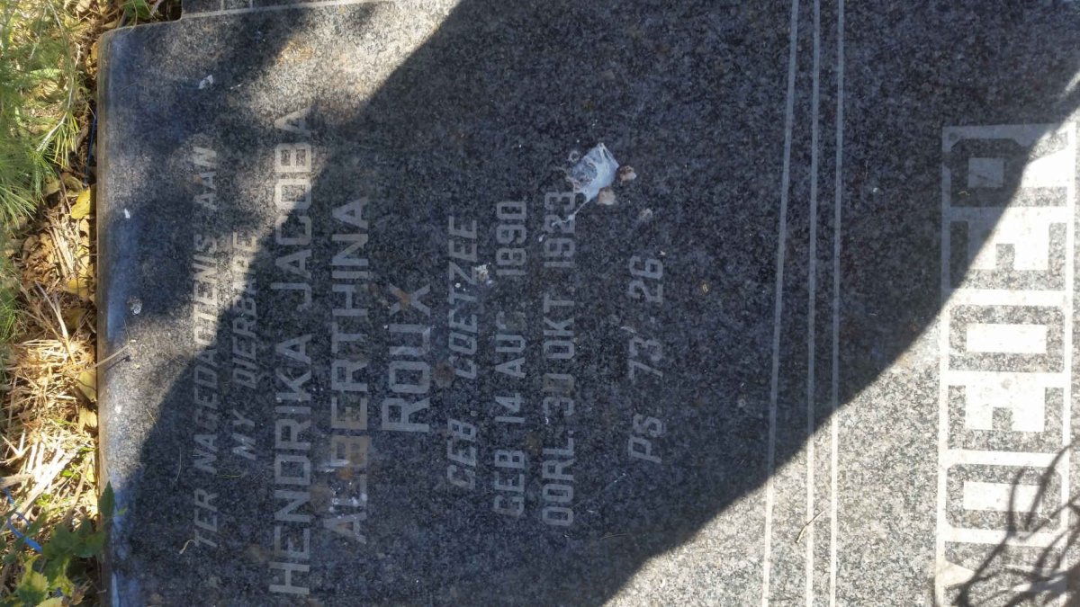 ROUX Hendrika Jacoba Alberthina nee COETZEE 1890-1923