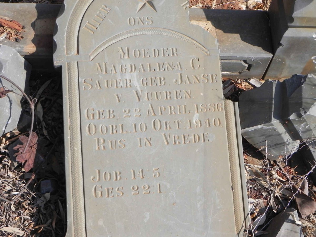 SAUER Magdalena C. nee JANSE V. VUUREN 1886-1940