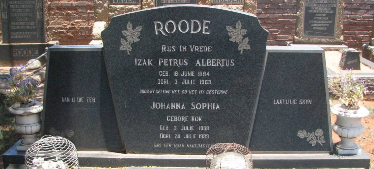 ROODE Izak Petrus Albertus 1894-1963 &amp; Johanna Sophia KOK 1898-1989