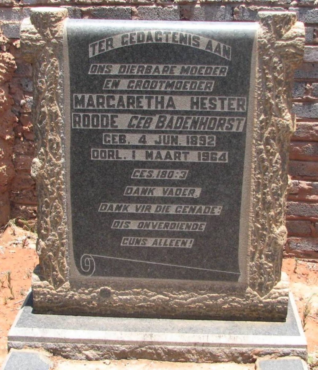 ROODE Margaretha Hester nee BADENHORST 1892-1964
