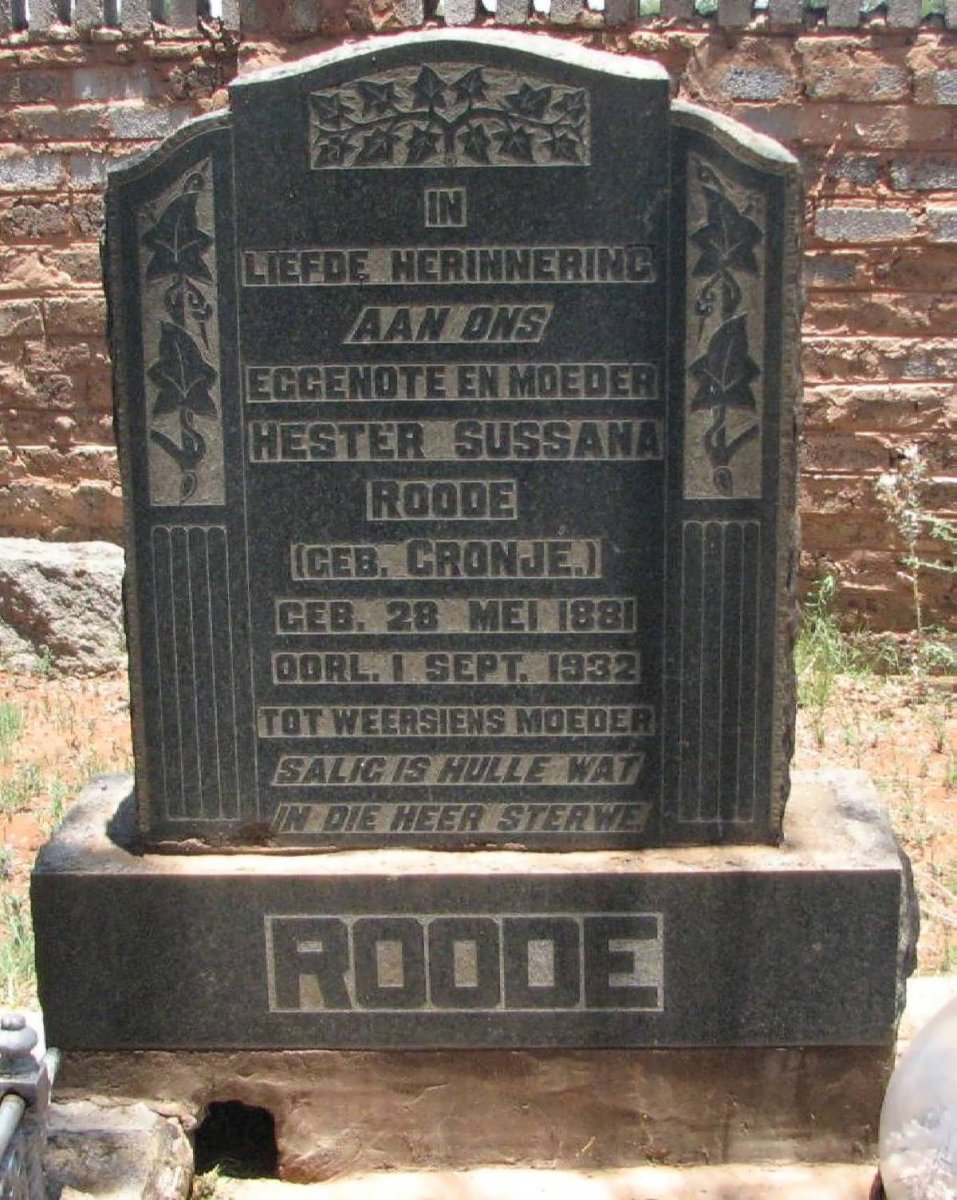 ROODE Hester Susanna nee CRONJE 1881-1932