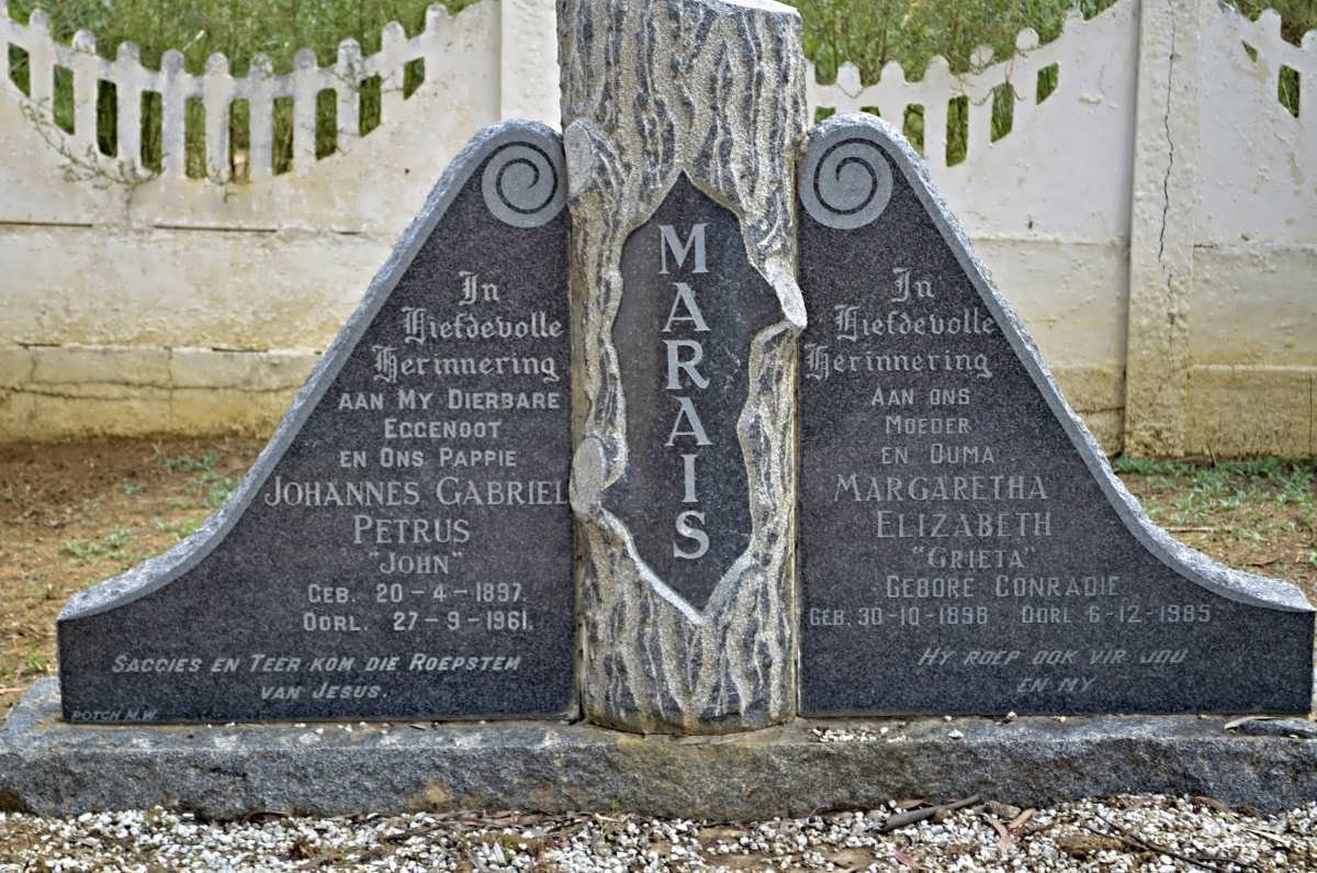 MARAIS Johannes Gabriel Petrus 1897-1961 &amp; Margaretha Elizabeth CONRADIE 1898-1985