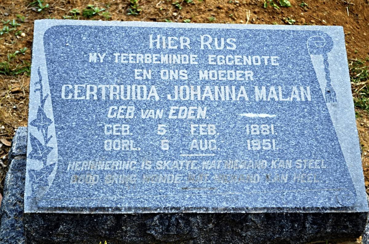 MALAN Gertruida Johanna nee VAN EDEN 1881-1951