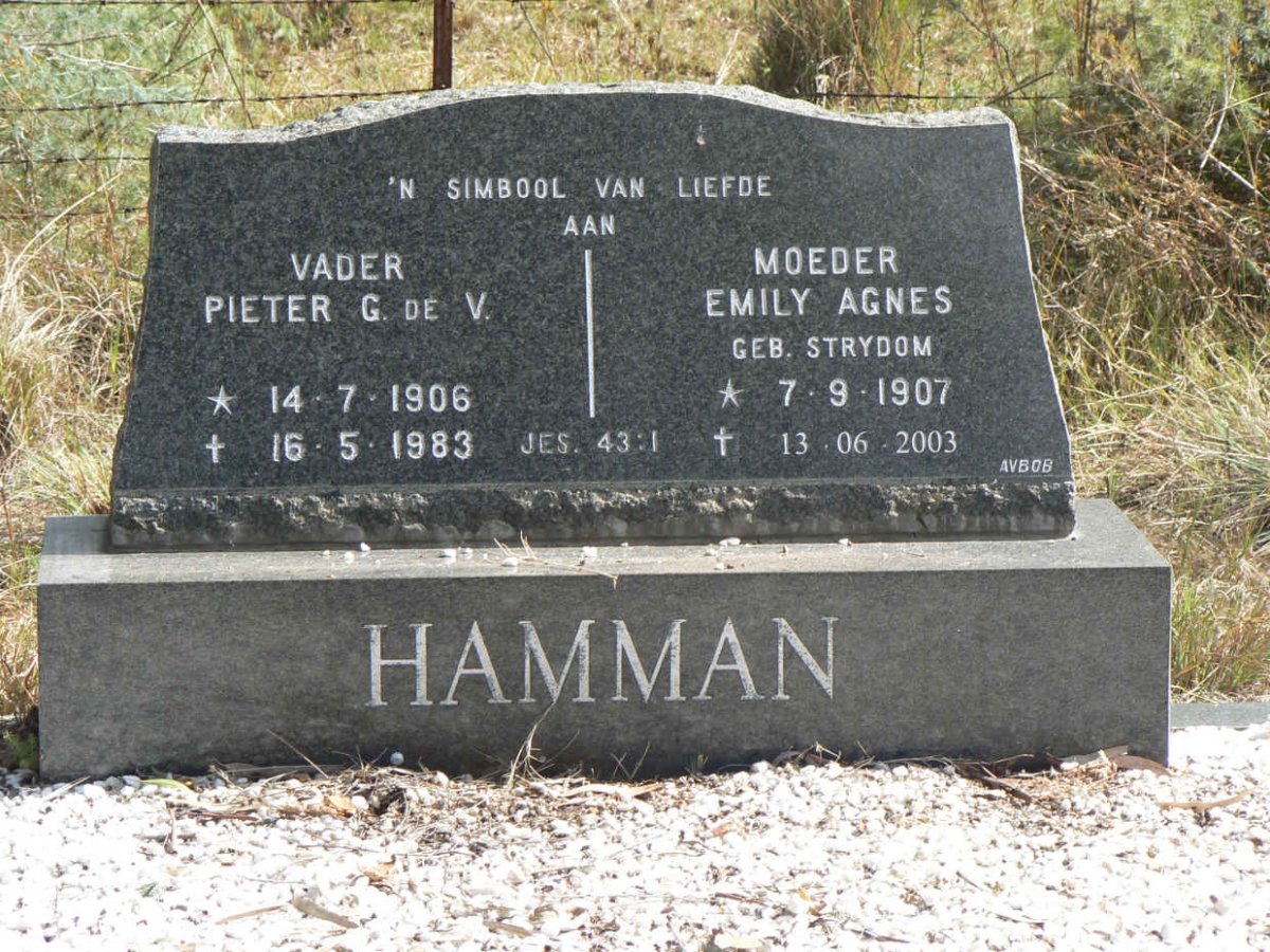 HAMMAN  Pieter G. de V. 1906-1983 &amp; Emily Agnes STRYDOM 1907-2003