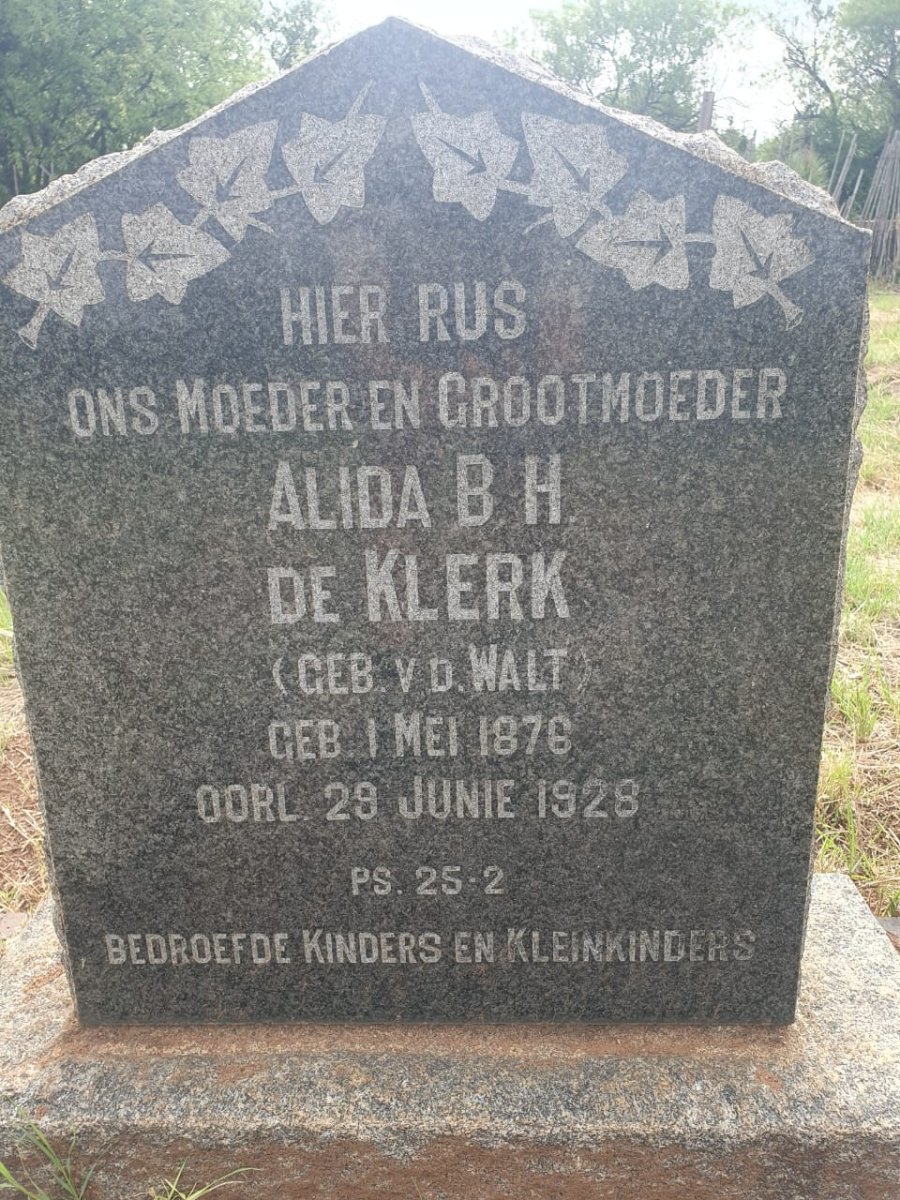 KLERK Alida B.H., de nee v.d. WALT 1876-1928