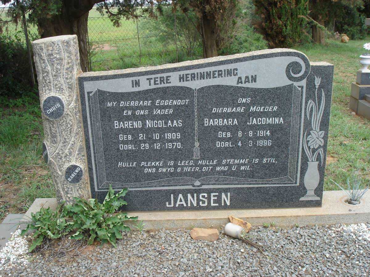 JANSEN Barend Nicolaas 1909-1970 &amp; Barbara Jacomina 1914-1996