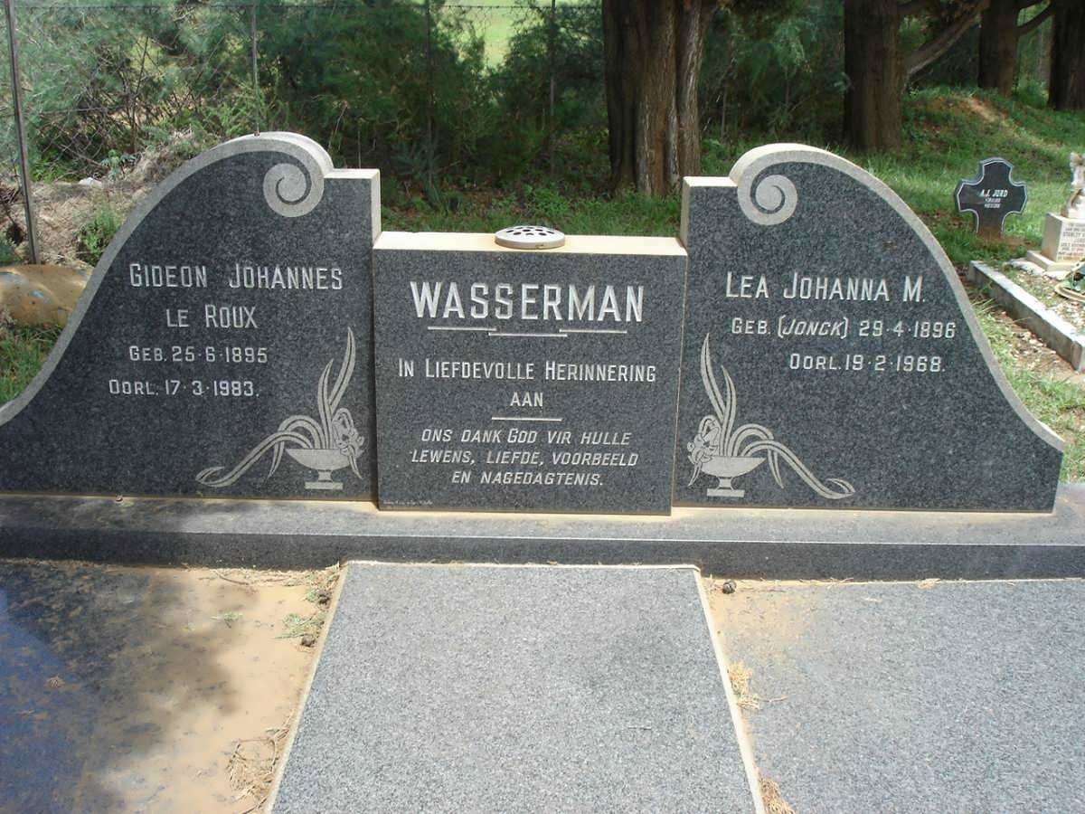 WASSERMAN Gideon Johannes Le Roux 1895-1983- Lea Johanna JONCK 1896-1968