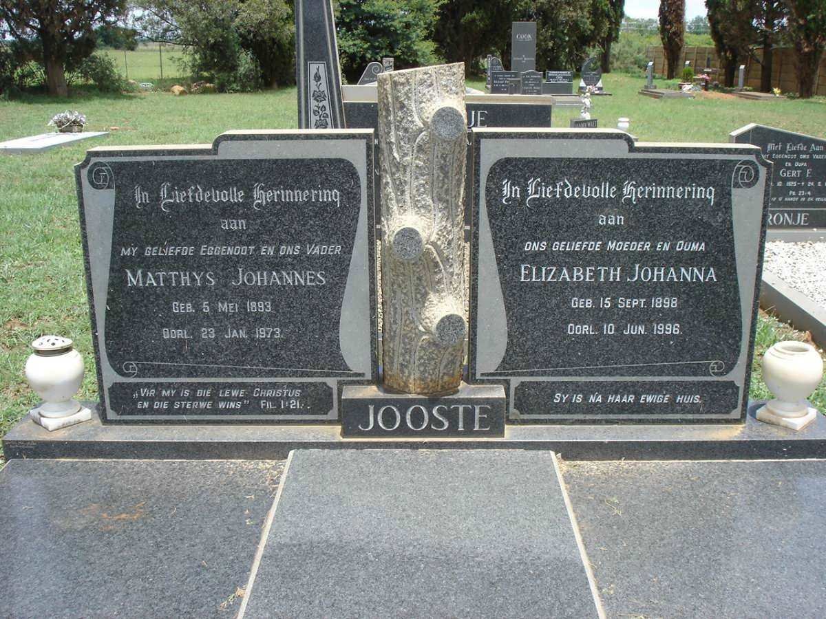 JOOSTE Matthys Johannes 1893-1973 &amp; Elizabeth Johanna 1898-1996