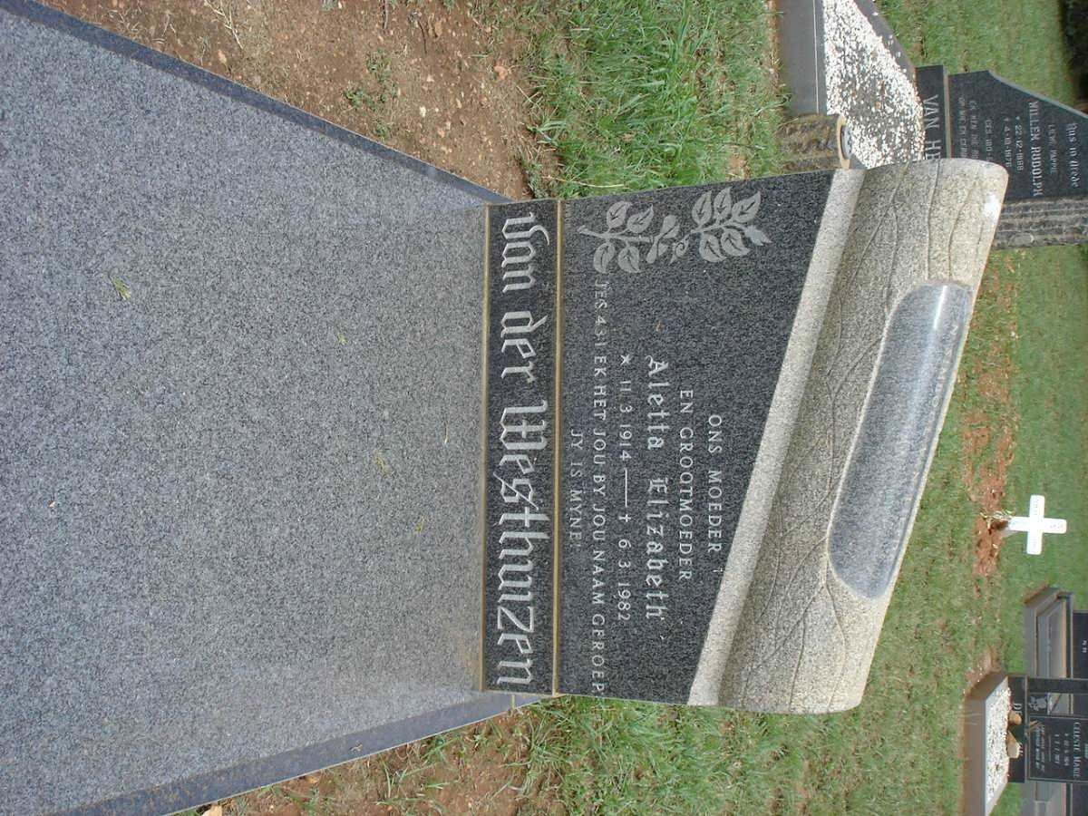 WESTHUIZEN Aletta Elizabeth, van der 1914-1982