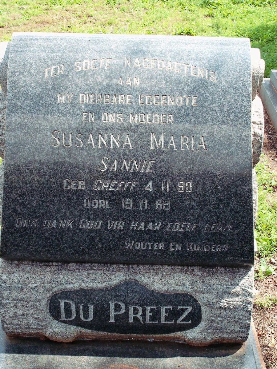 PREEZ Susanna Maria, du nee GREEFF 1898-1969