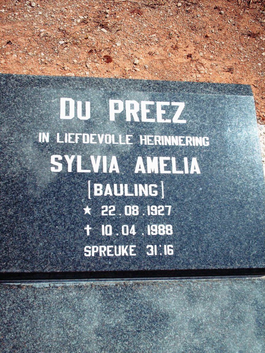 PREEZ Sylvia Amelia, du nee BAULING 1927-1988