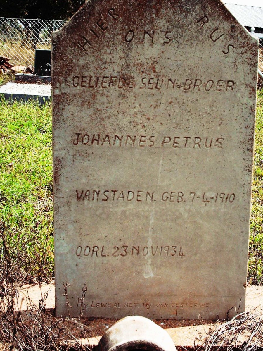 STADEN Johannes Petrus, van 1910-1934