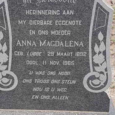 DREYER Anna Magdalena nee LUBBE 1892-1965