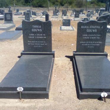 GOUWS Thomas 1911-1990 &amp; Maria Susanna J. 1925-1992