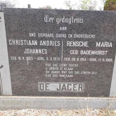 JAGER Christiaan Andries Johannes, de 1903-1970 &amp; Rensche Maria BADENHORST 1914-1989