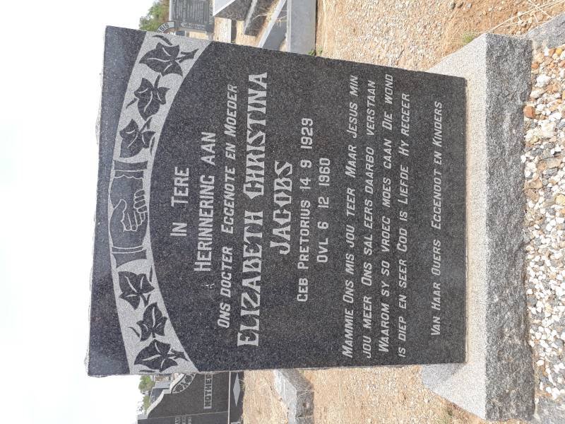 JACOBS Elizabeth Christina nee PRETORIUS 1929-1960