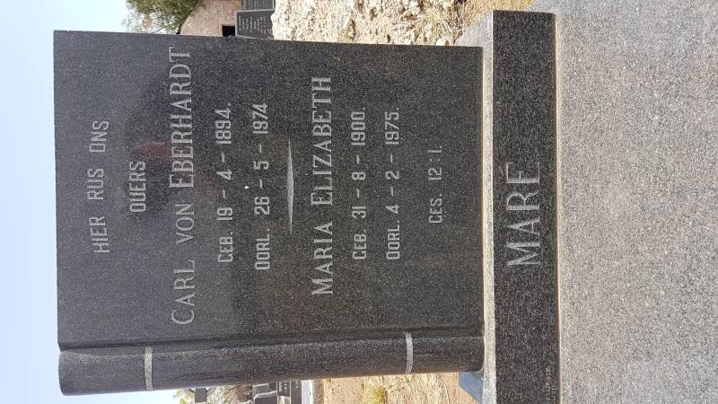 MARÉ Carl Von Eberhardt 1894-1974 &amp; Maria Elizabeth 1900-1975