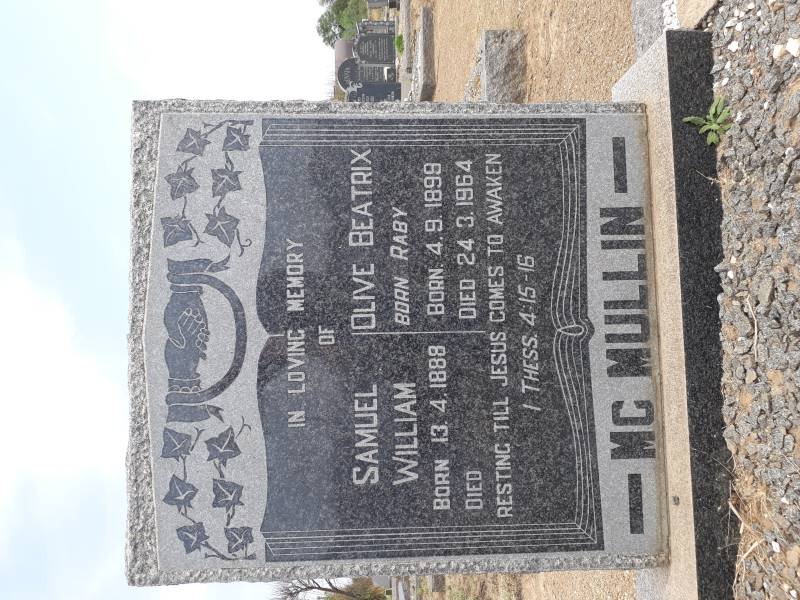 McMULLIN Samuel William 1888- &amp; Olive Beatrix RABY 1899-1964