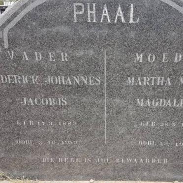 PHAAL Frederick Johannes Jacobus 1883-19?9 &amp; Martha Maria Magdalena 1893-1957