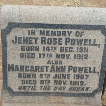 POWELL Margaret Ann 1907-1919 :: POWELL Jenet Rose 1911-1912
