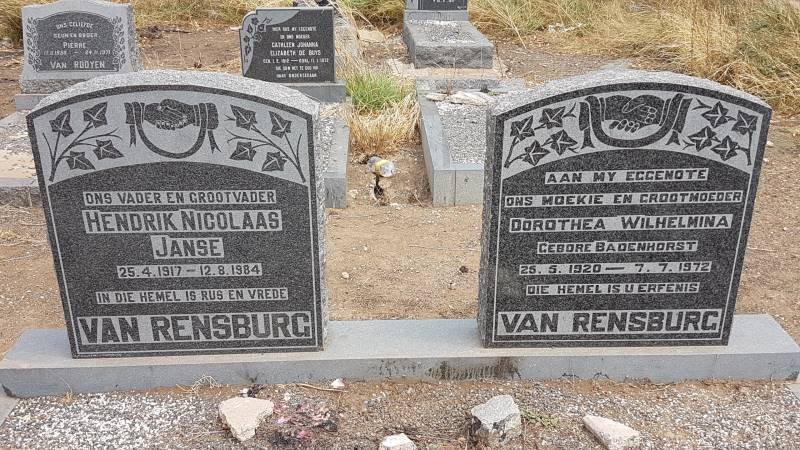 RENSBURG Hendrik Nicolaas Janse, van 1917-1984 &amp; Dorothea Wilhelmina BADENHORST 1920-1972