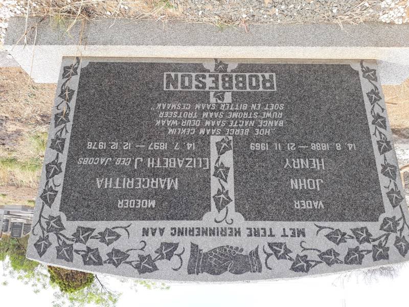 ROBBESON John Henry 1888-1969 &amp; Margeritha ELizabeth J. JACOBS 1897-1978