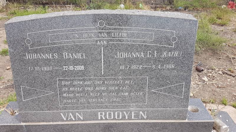 ROOYEN Johannes Daniel, van 1909-2009 &amp; Johanna C.F. 1922-1966