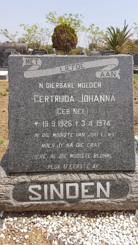 SINDEN Gertruida Johanna nee NEL 1926-1974