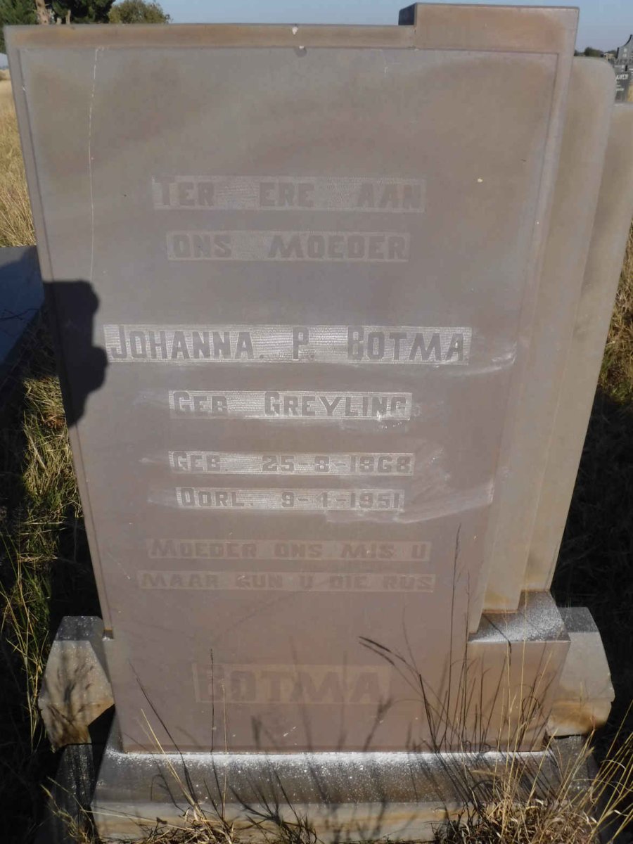 BOTMA Johanna P. nee GREYLING 1868-1951