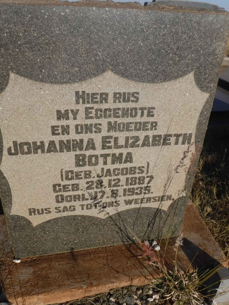BOTMA Johanna Elizabeth nee JACOBS 1887-1935
