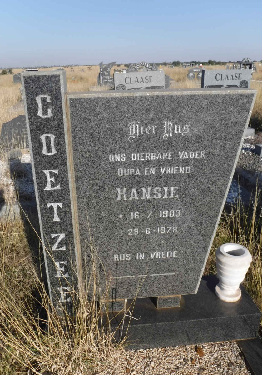 COETZEE Hansie 1903-1978