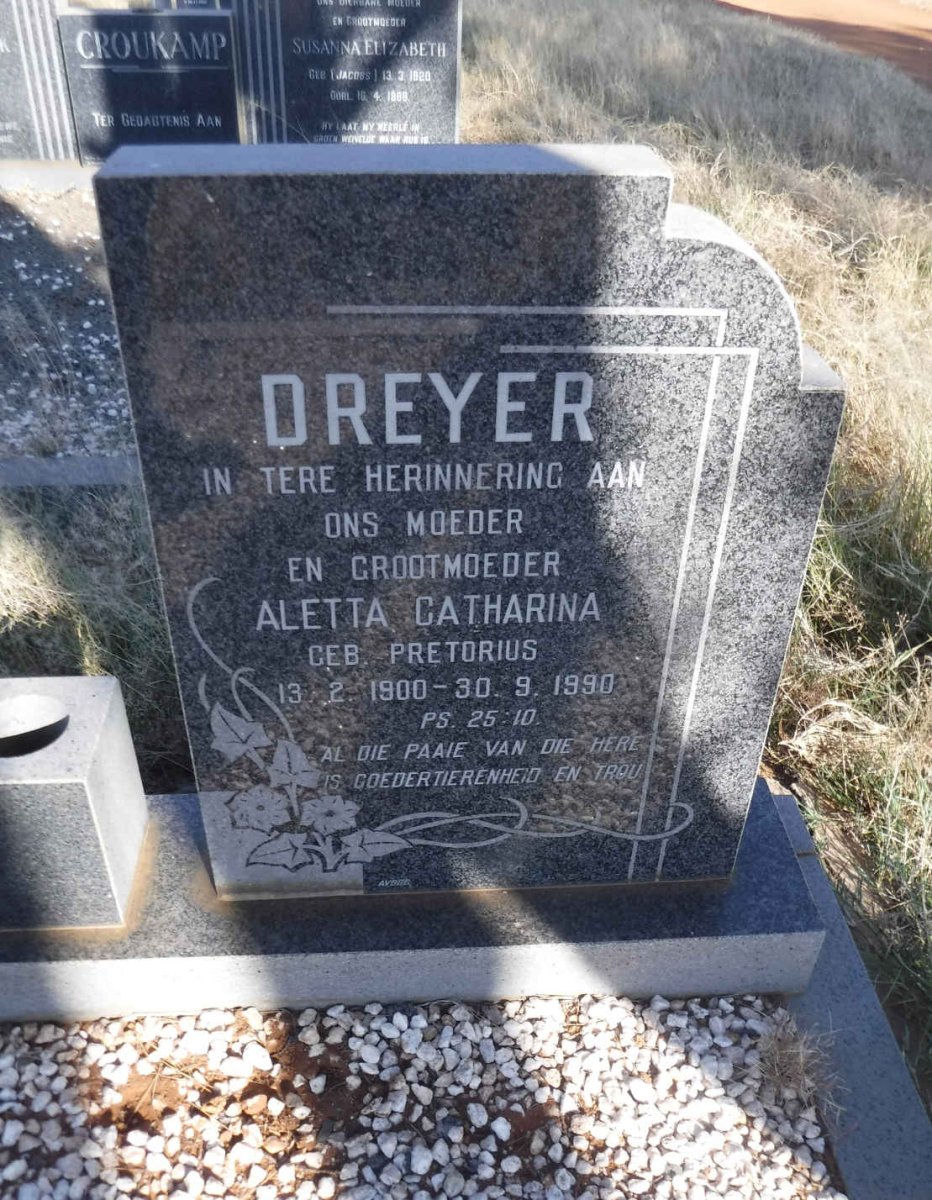 DREYER Aletta Catharina nee PRETORIUS 1900-1990