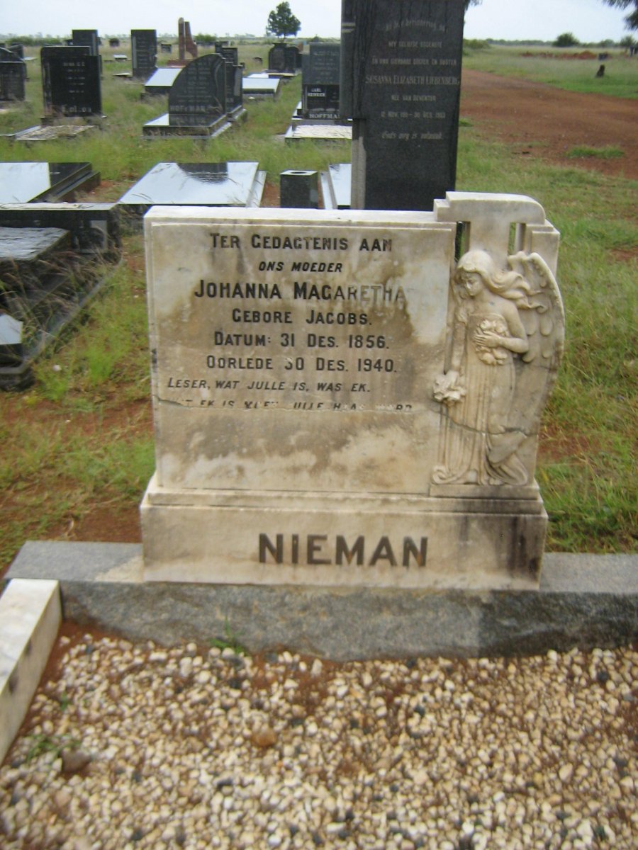 NIEMAN Johanna Magaretha nee JACOBS 1956-1940