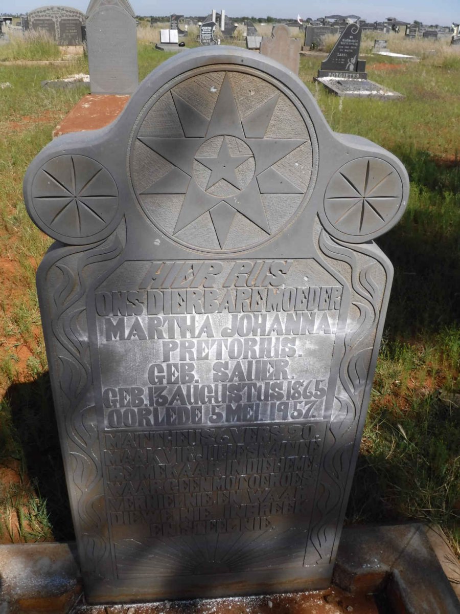 PRETORIUS Martha Johanna nee SAUER 1865-1957