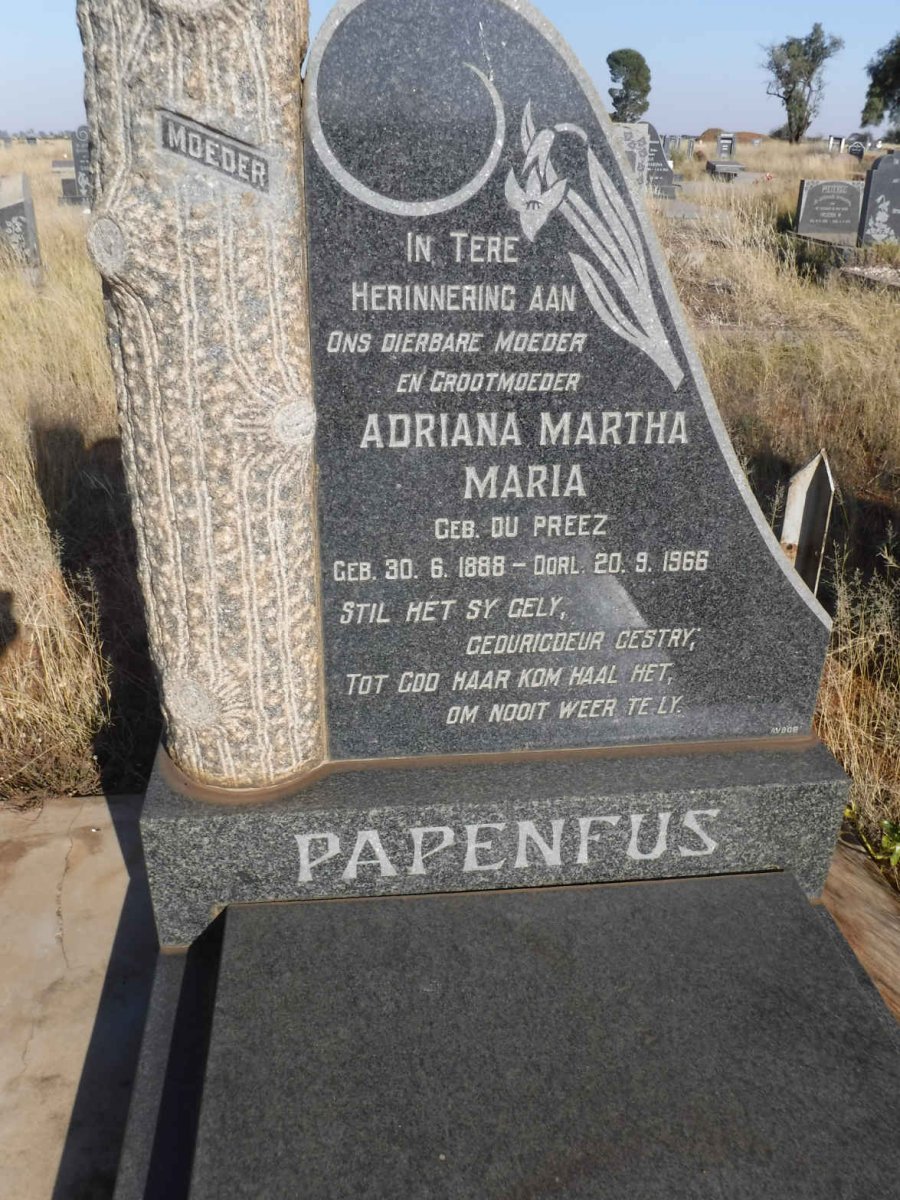 PAPENFUS Adriana Martha Maria nee DU PREEZ 1888-1966