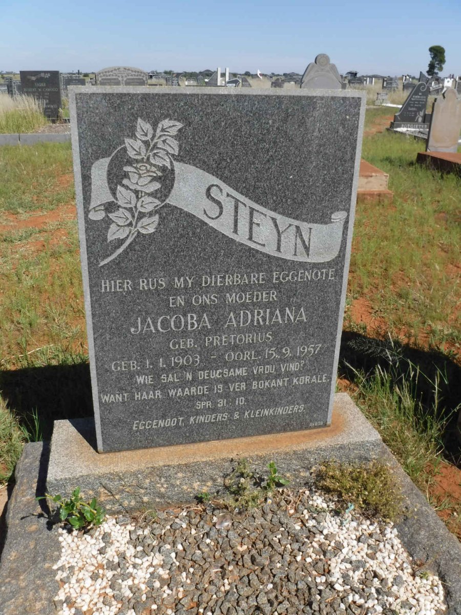 STEYN Jacoba Adriana nee PRETORIUS 1903-1957