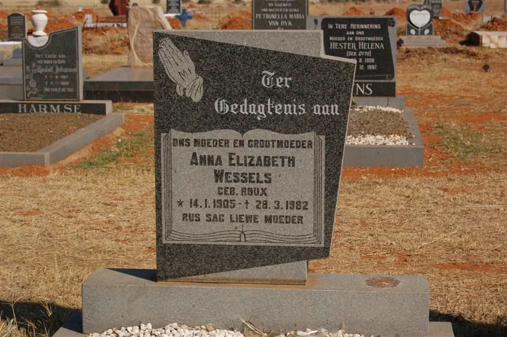 WESSELS Anna Elizabeth nee ROUX 1905-1982