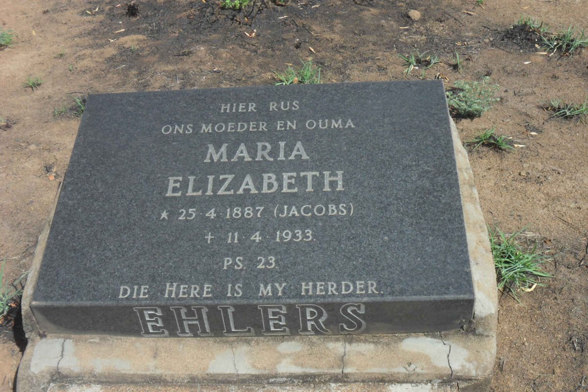 EHLERS Maria Elizabeth nee JACOBS 1887-1933