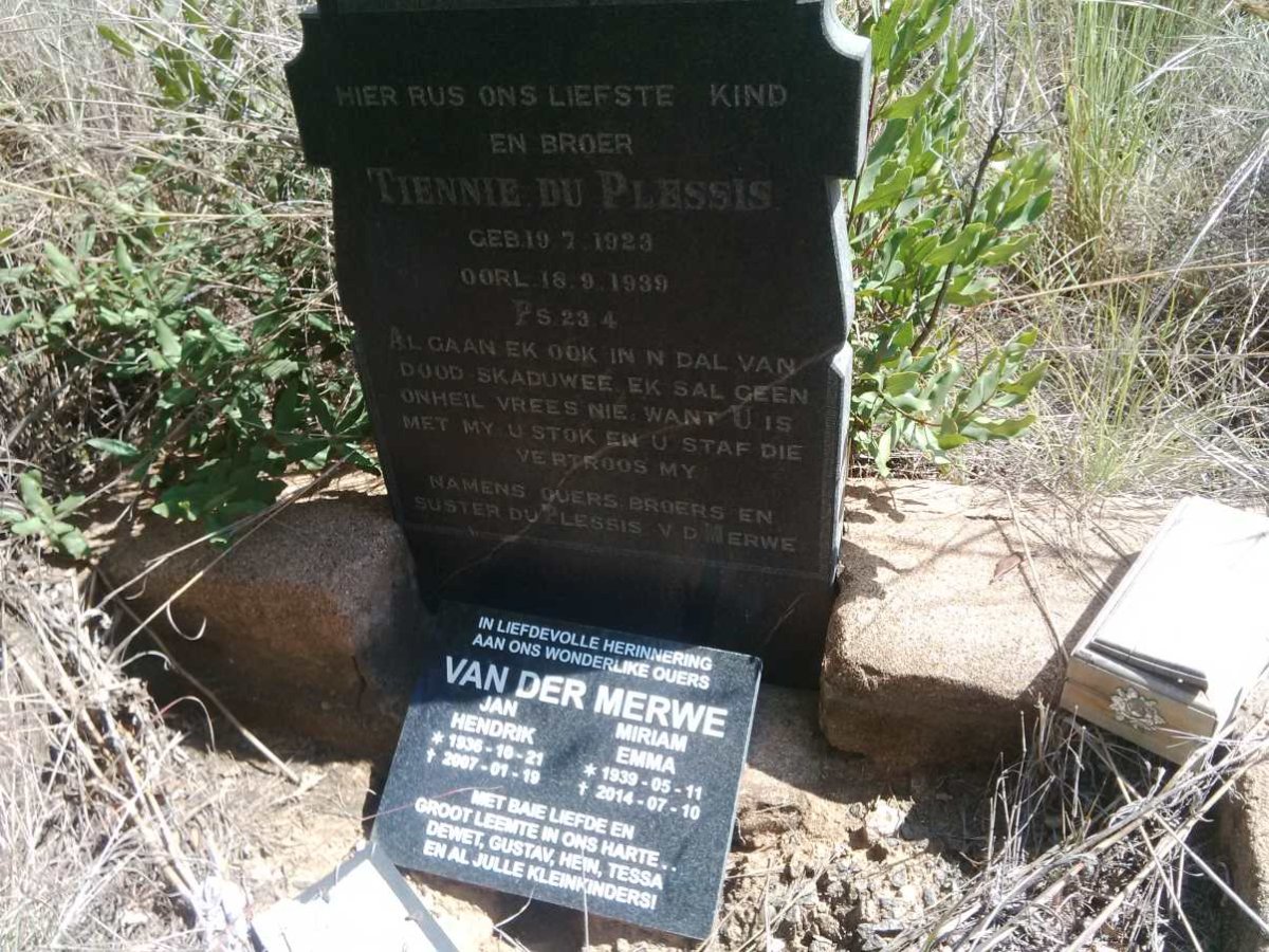 PLESSIS Tiennie, du 1923-1939 :: VAN DER MERWE Jan Hendrik 1936-2007 &amp; Miriam Emma 1939-2014