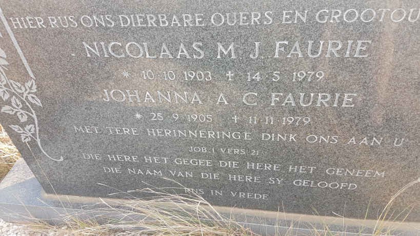 FAURIE Nicolaas M.J. 1903-1979 &amp; Johanna A.C. 1905-1979