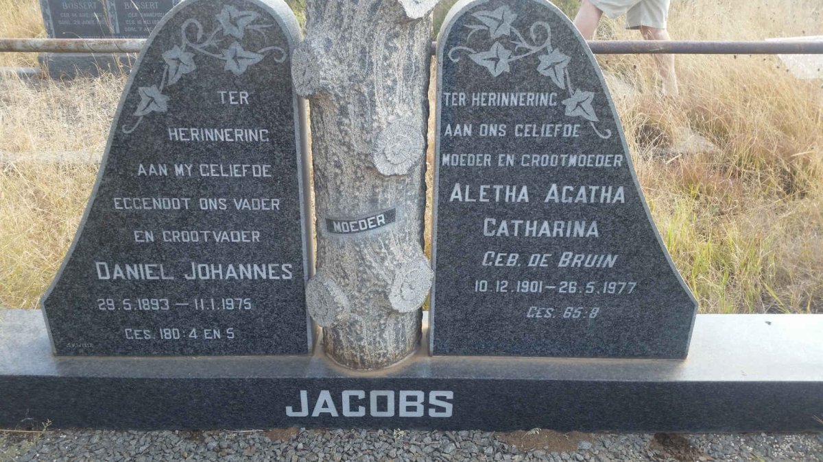 JACOBS Daniel Johannes 1893-1975 &amp; Aletha Agatha Catharina DE BRUIN 1901-1977