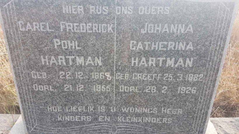 HARTMAN Carel Frederick Pohl 1868-1955 &amp; Johanna Catherina GREEFF 1882-1926