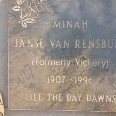 RENSBURG Minah, Janse van formerly VICKERY 1907-1996